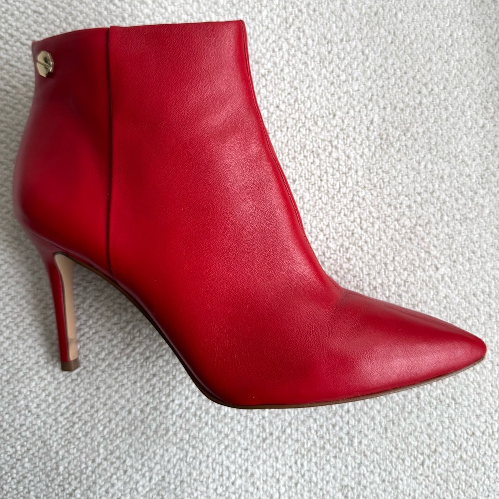 Elegant Red Leather Ankle Boots